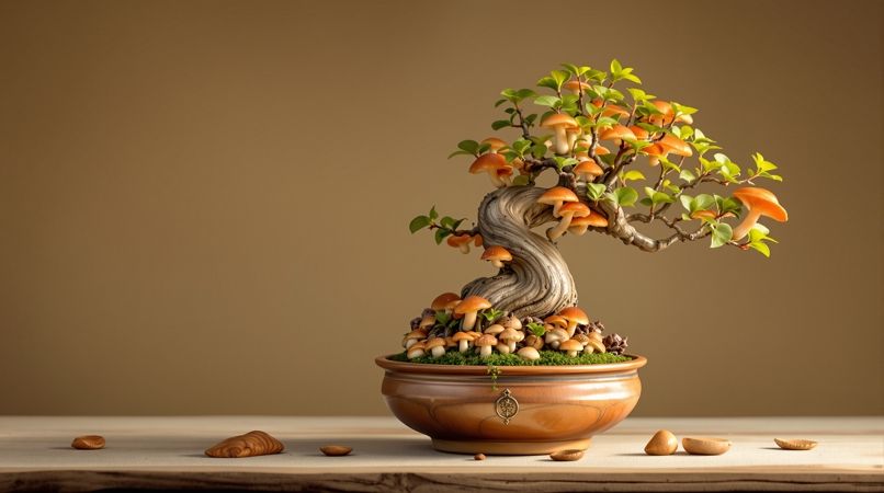 蘑菇视频观赏选题配图：陶盆里的灵芝盆景